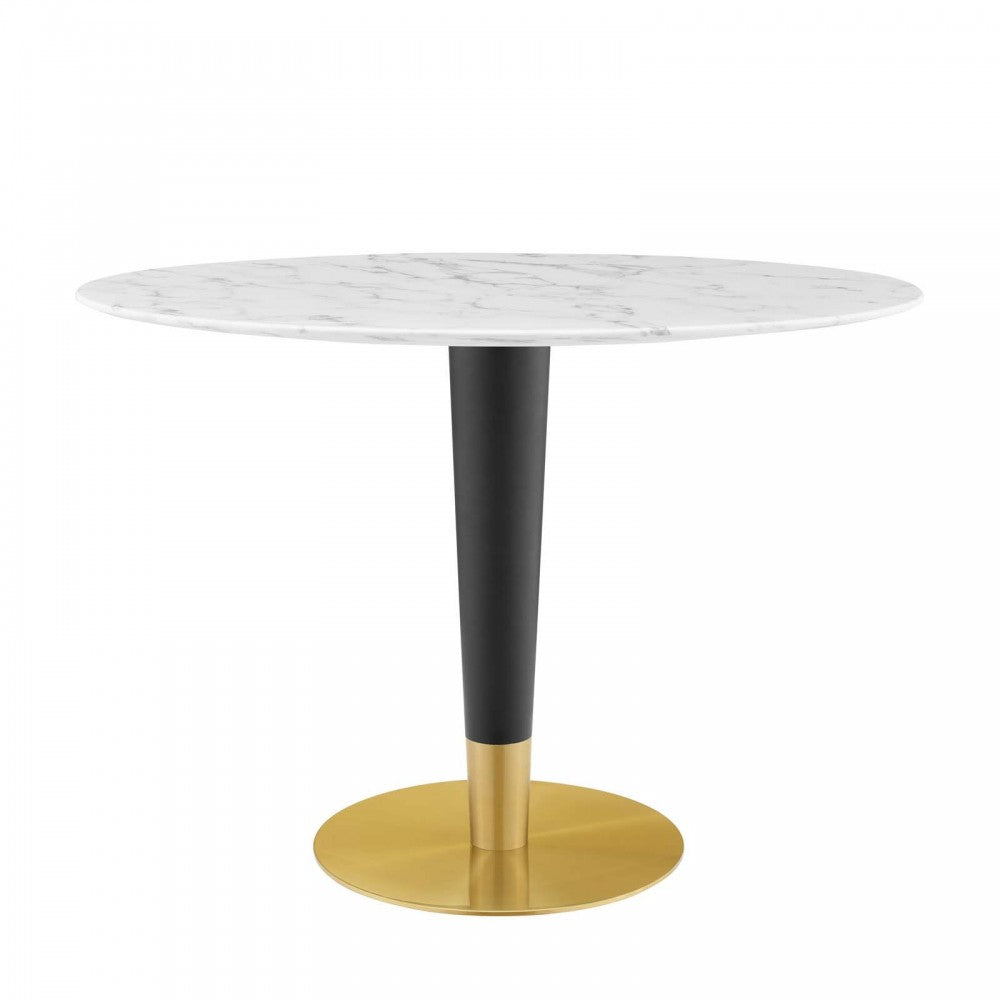 Zinque 42" Oval Artificial Marble Dining Table, Gold White