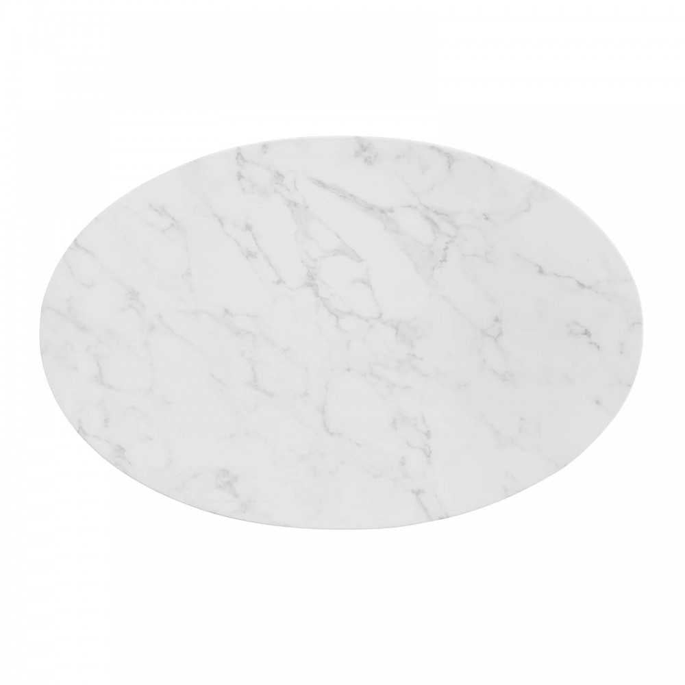 Zinque 42" Oval Artificial Marble Dining Table, Gold White