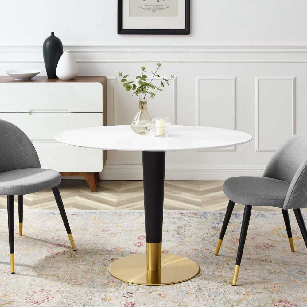 Zinque 42" Oval Dining Table, Gold White