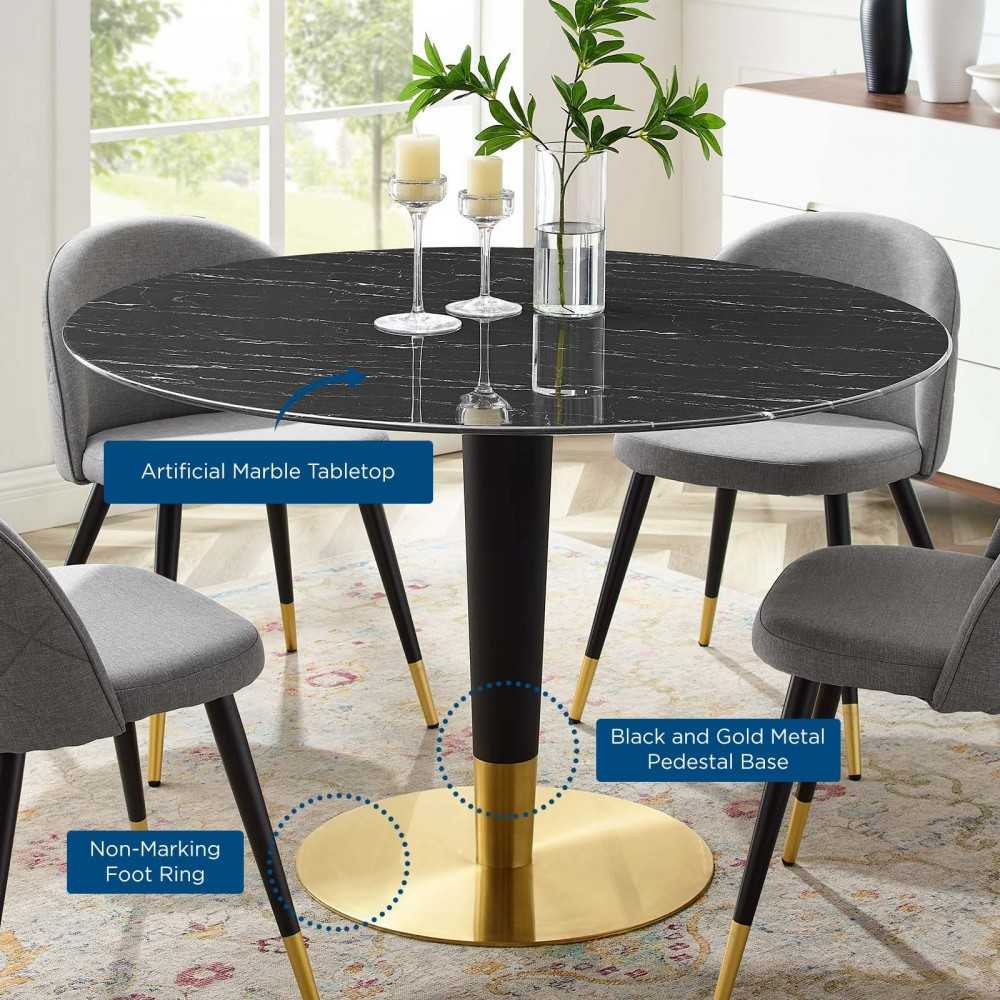 Zinque 47" Artificial Marble Dining Table, Gold Black