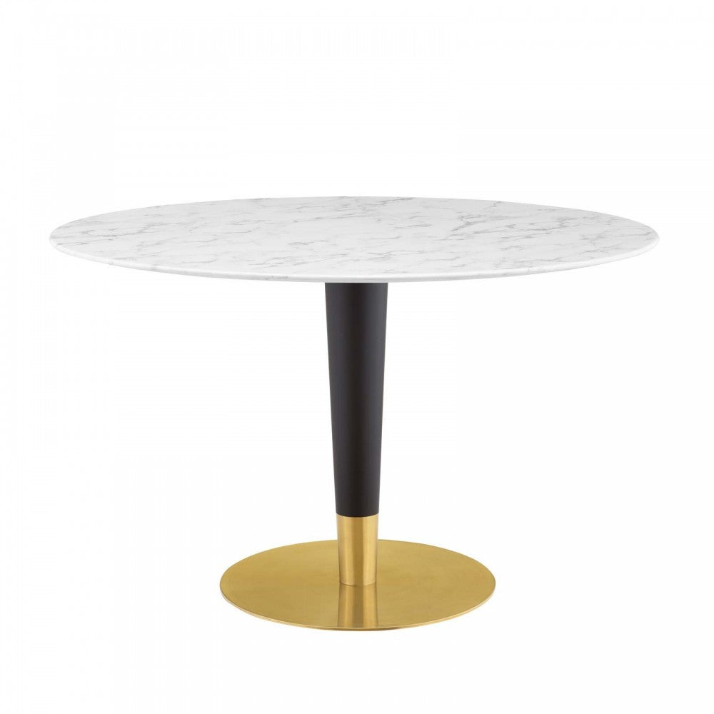 Zinque 47" Artificial Marble Dining Table, Gold White