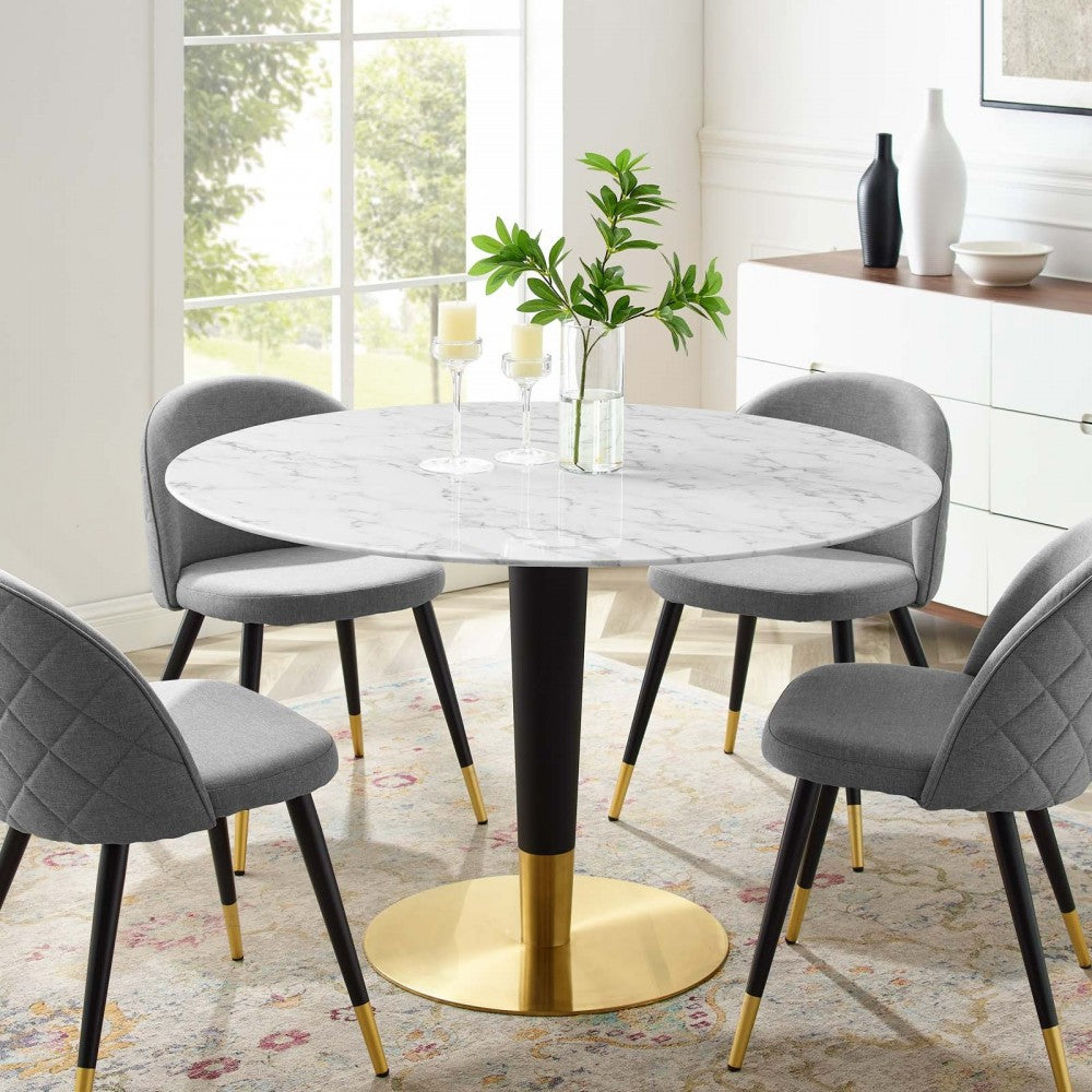 Zinque 47" Artificial Marble Dining Table, Gold White