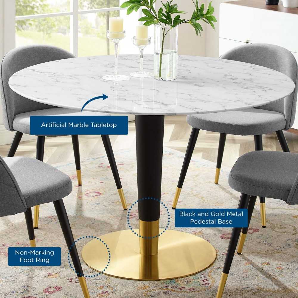 Zinque 47" Artificial Marble Dining Table, Gold White