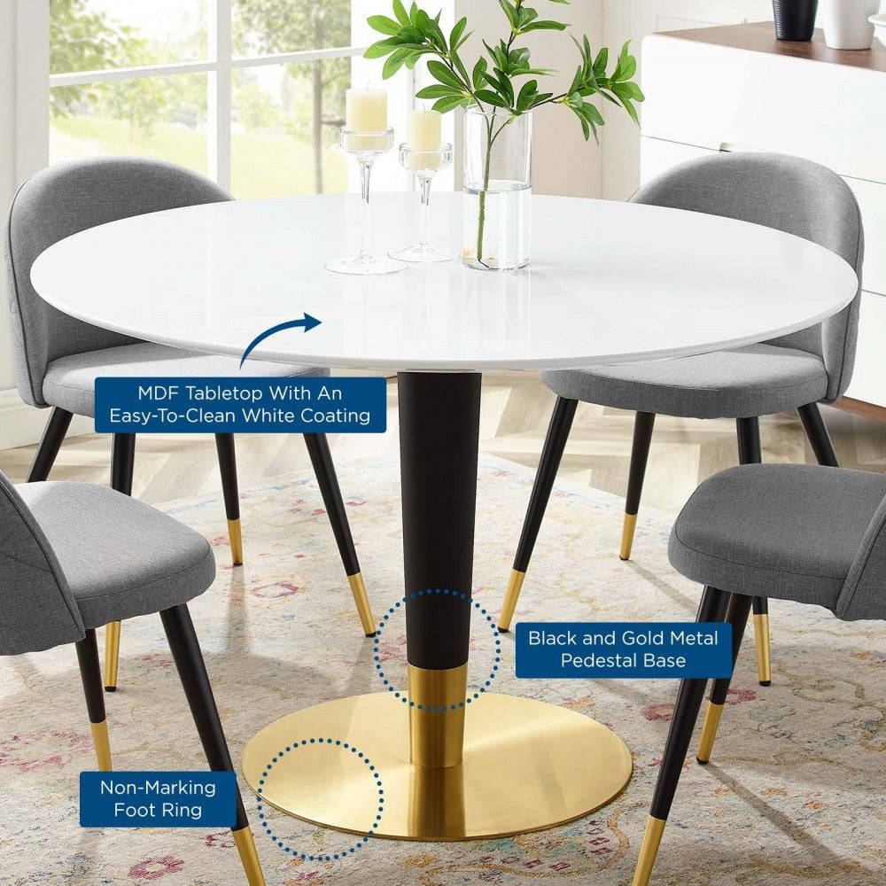 Zinque 47" Dining Table, Gold White