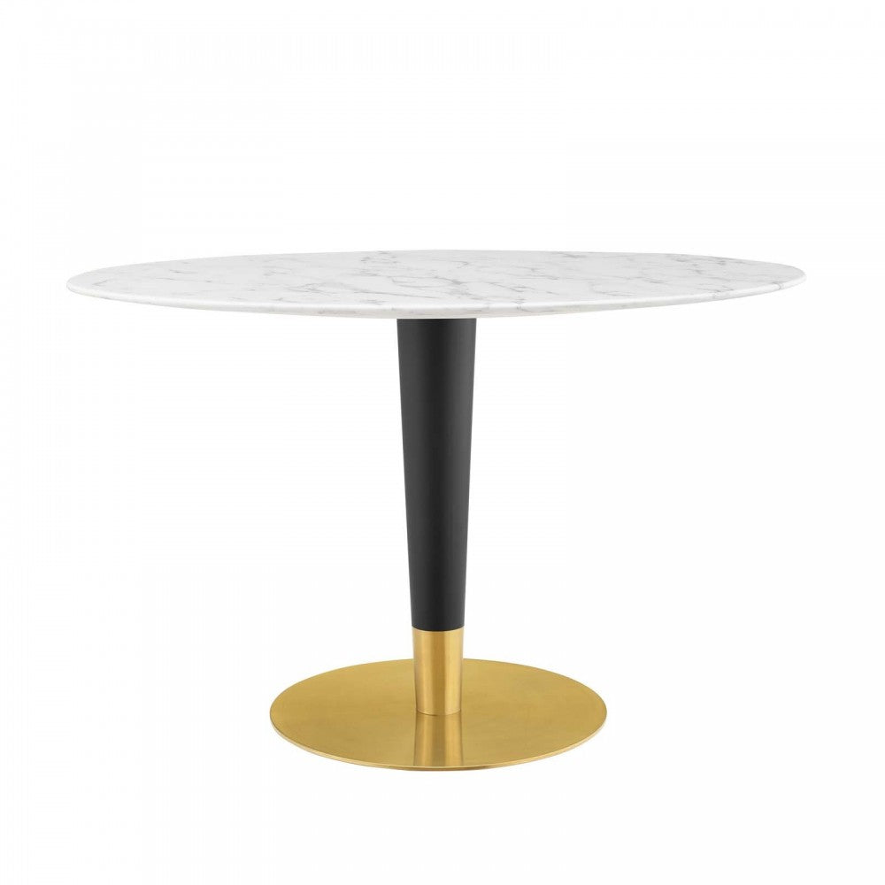 Zinque 48" Oval Artificial Marble Dining Table, Gold White