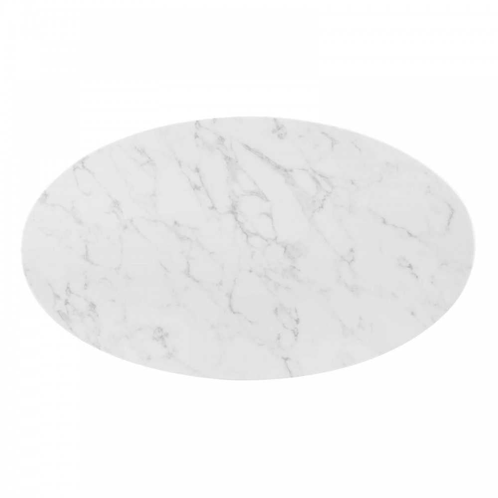 Zinque 48" Oval Artificial Marble Dining Table, Gold White