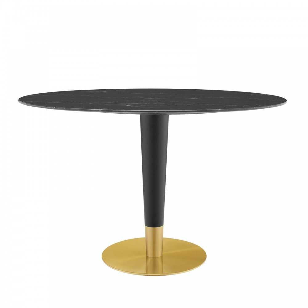 Zinque 48" Oval Artificial Marble Dining Table, Gold Black