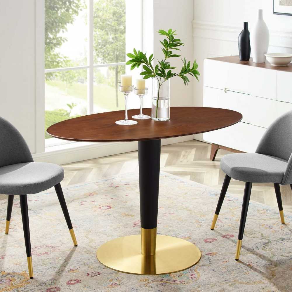 Zinque 48" Oval Dining Table, Gold Walnut