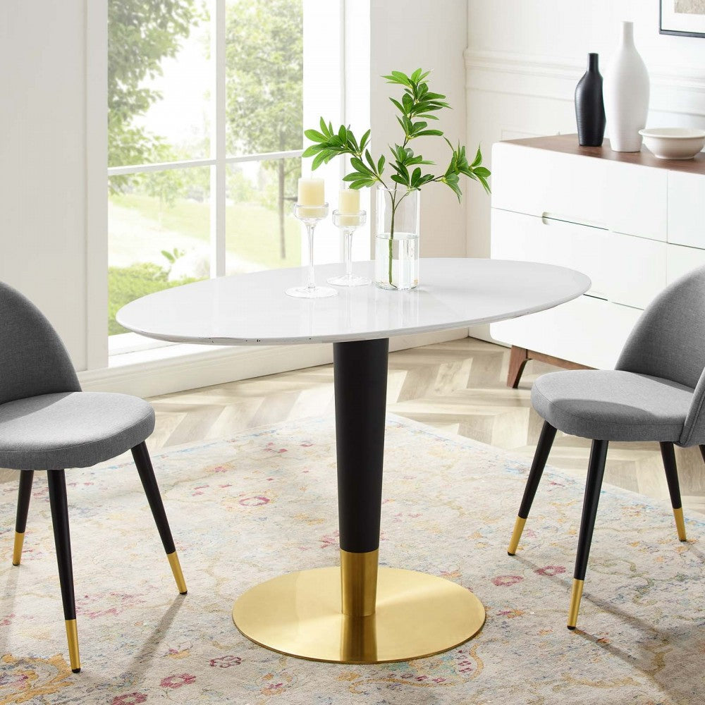 Zinque 48" Oval Dining Table, Gold White