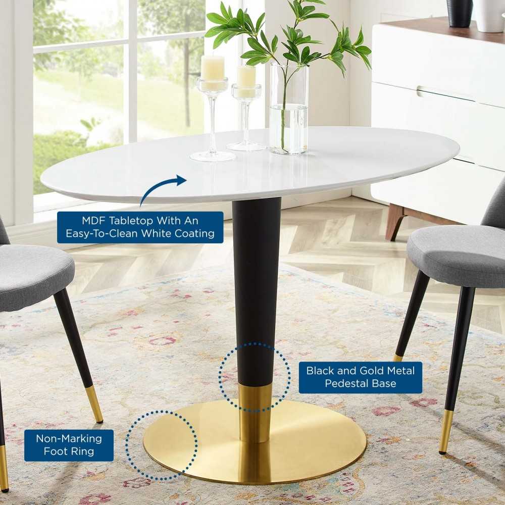 Zinque 48" Oval Dining Table, Gold White